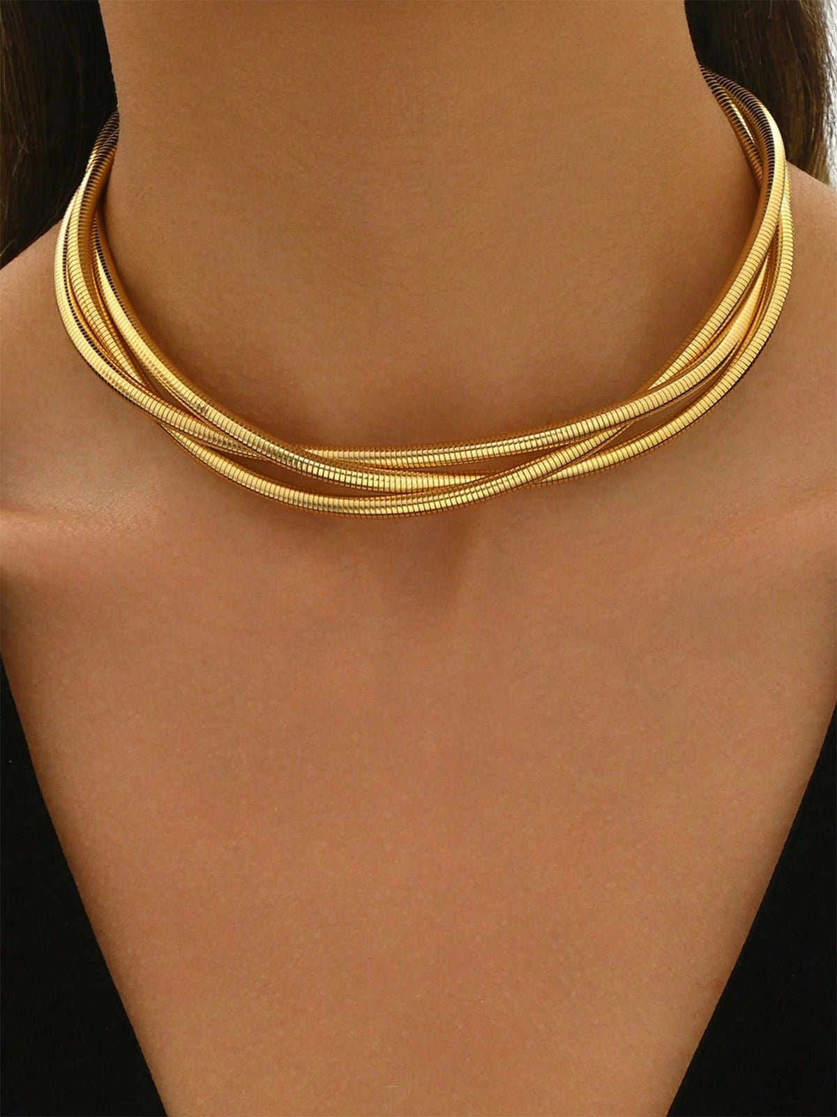 Triple Layered Gold Plated Choker Necklace