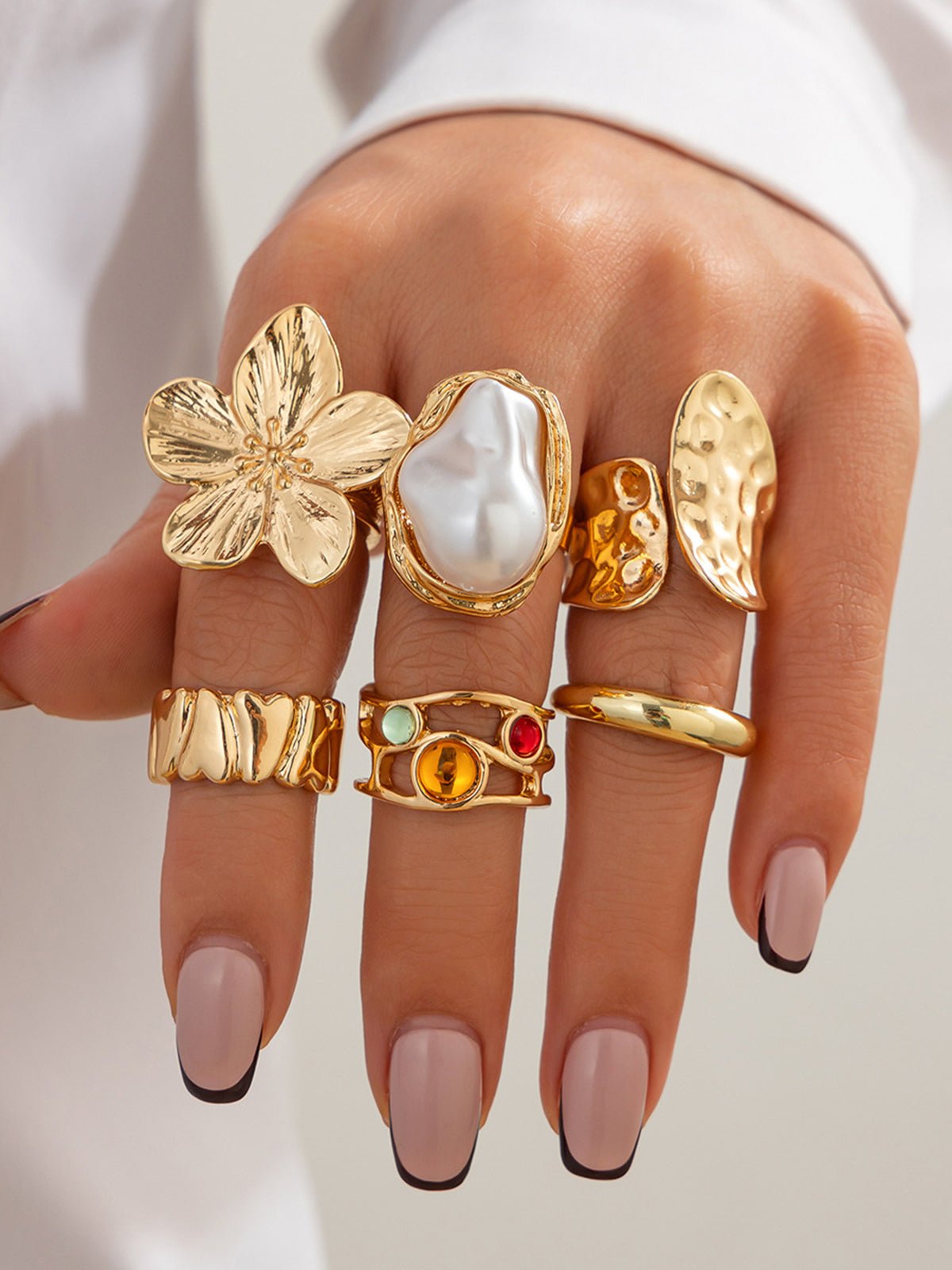 6-Ring Set with Botanical & Pearl Accents