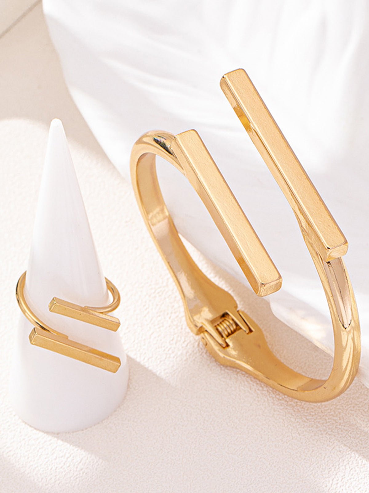 Adjustable Gold-Tone Ring and Bracelet Set