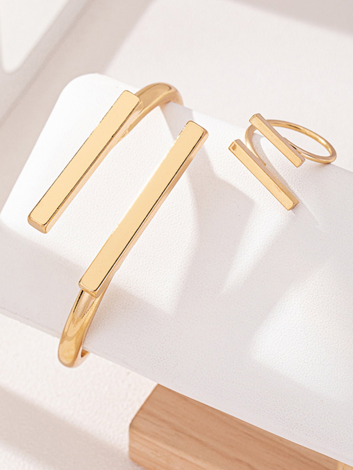 Adjustable Gold-Tone Ring and Bracelet Set