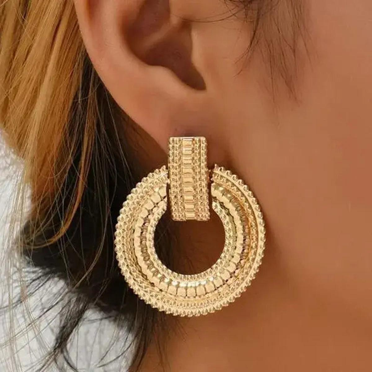 Chic Gold Tone Mandala Cutout Earrings