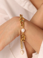 Oval Pearl Gold-Tone Chain Bracelet