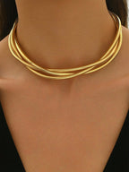 Triple Layered Gold Plated Choker Necklace